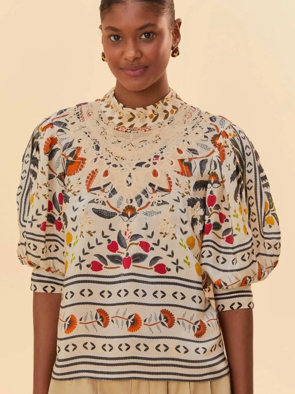 FARM Rio Sand Palms Paradise High Neck Blouse